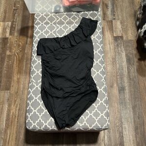 Black one shoulder one piece with ruffles